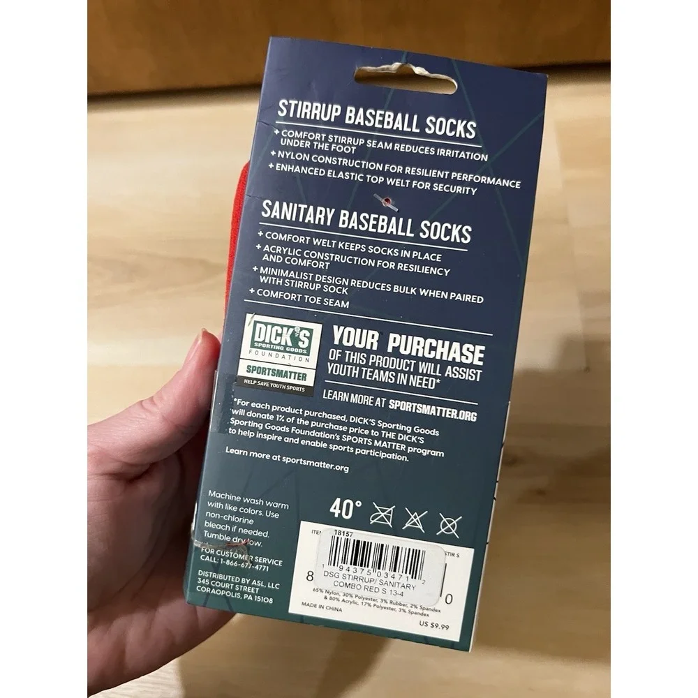 DSG Stirrup‎ + Sanitary Baseball Socks Red and White, Youth Small 13K-4Y